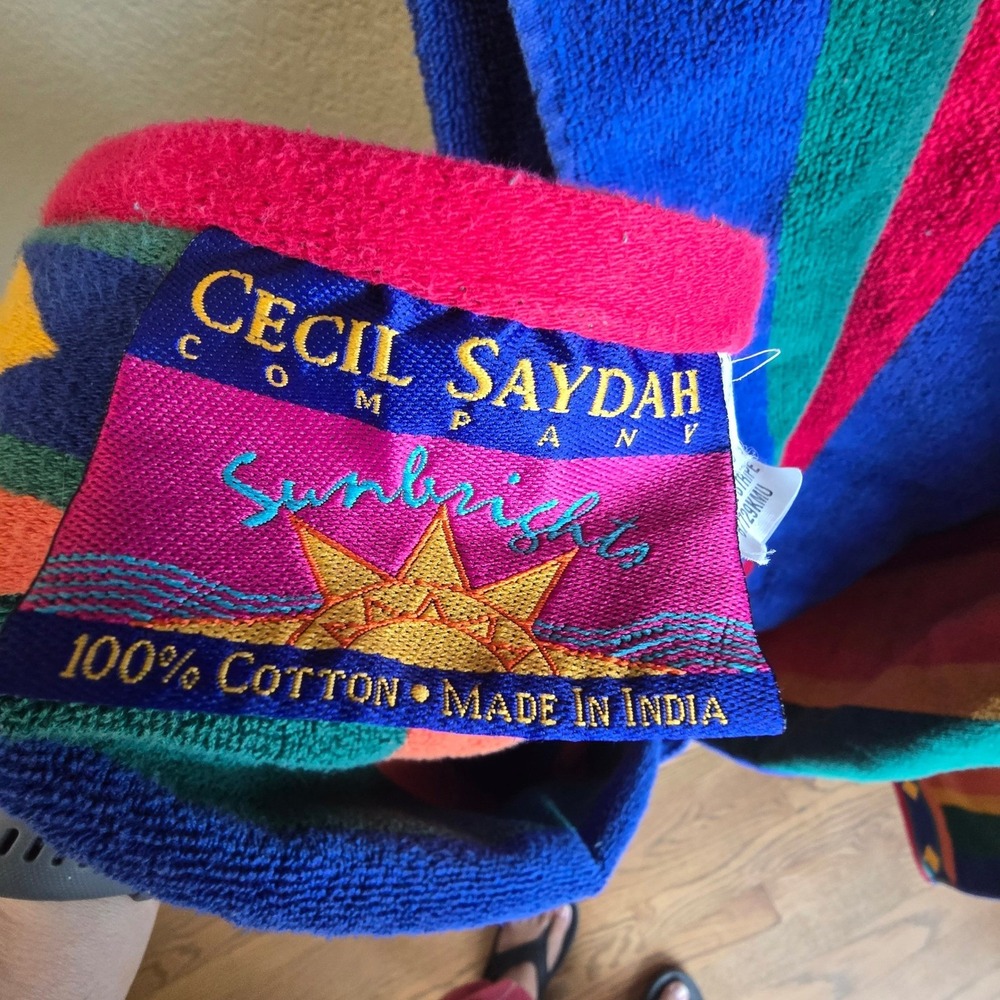 Vintage Cecil Saydah Sunbrights Apache Stripe Beach Towels 100% Cotton Set of 2 - Picture 6 of 12